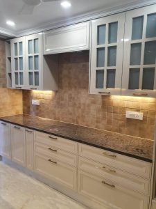 Contemporary modular kitchen with a minimalist layout.