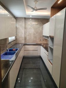 Contemporary modular kitchen with a minimalist layout.
