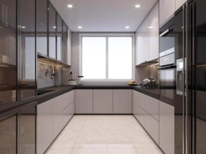 Contemporary modular kitchen with a minimalist layout.