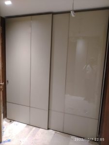 Sleek modular wardrobe with sliding doors.